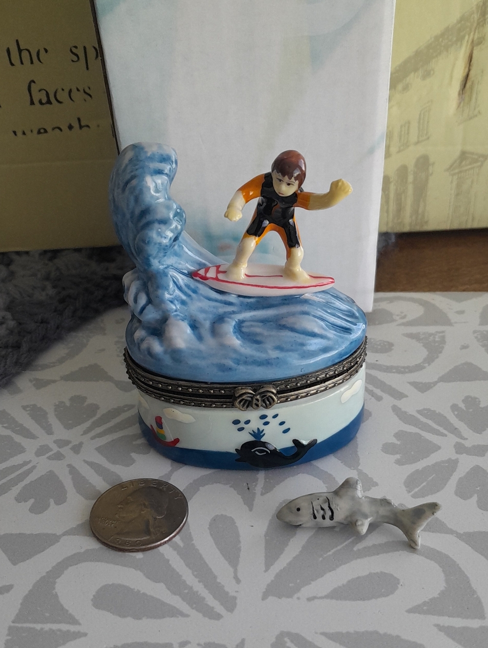 Surfing Figurine Trinket Box - Blue